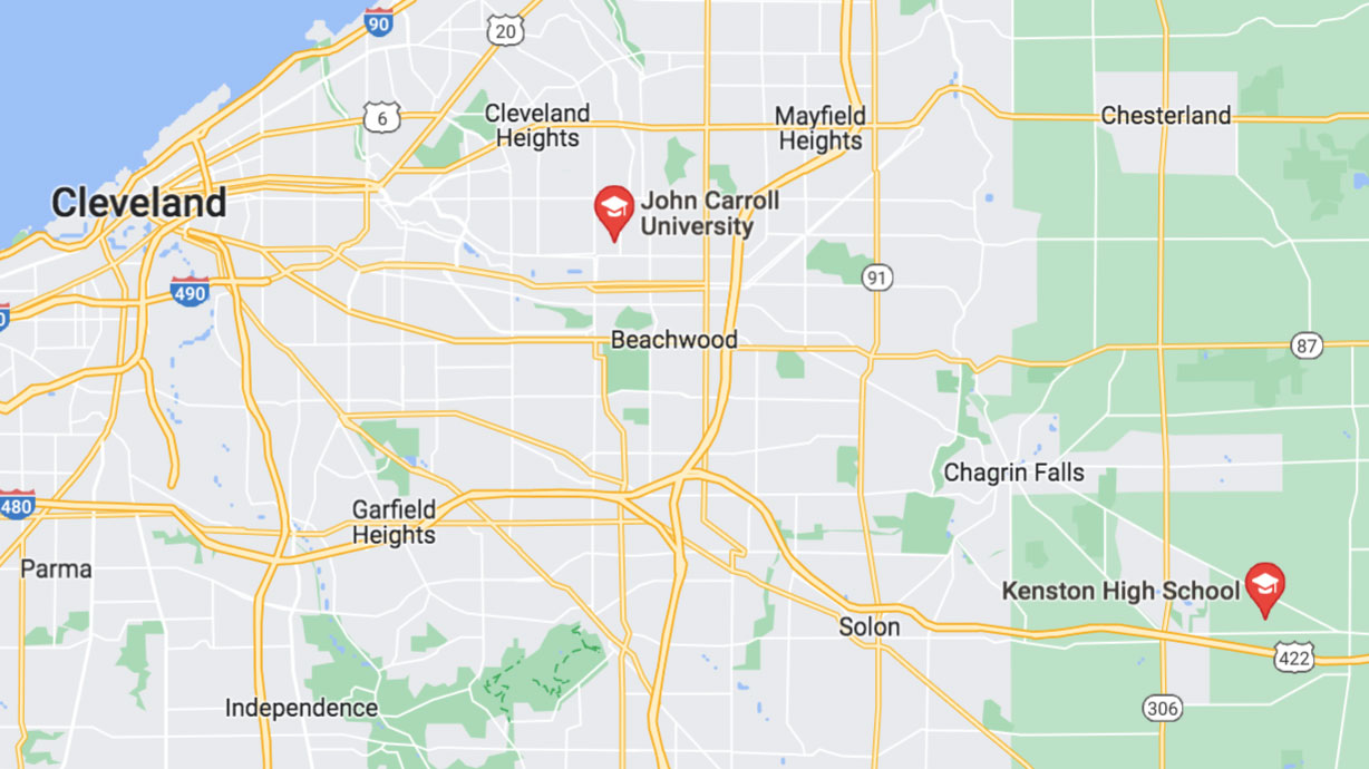 Map of John Carroll University and Kenston High School